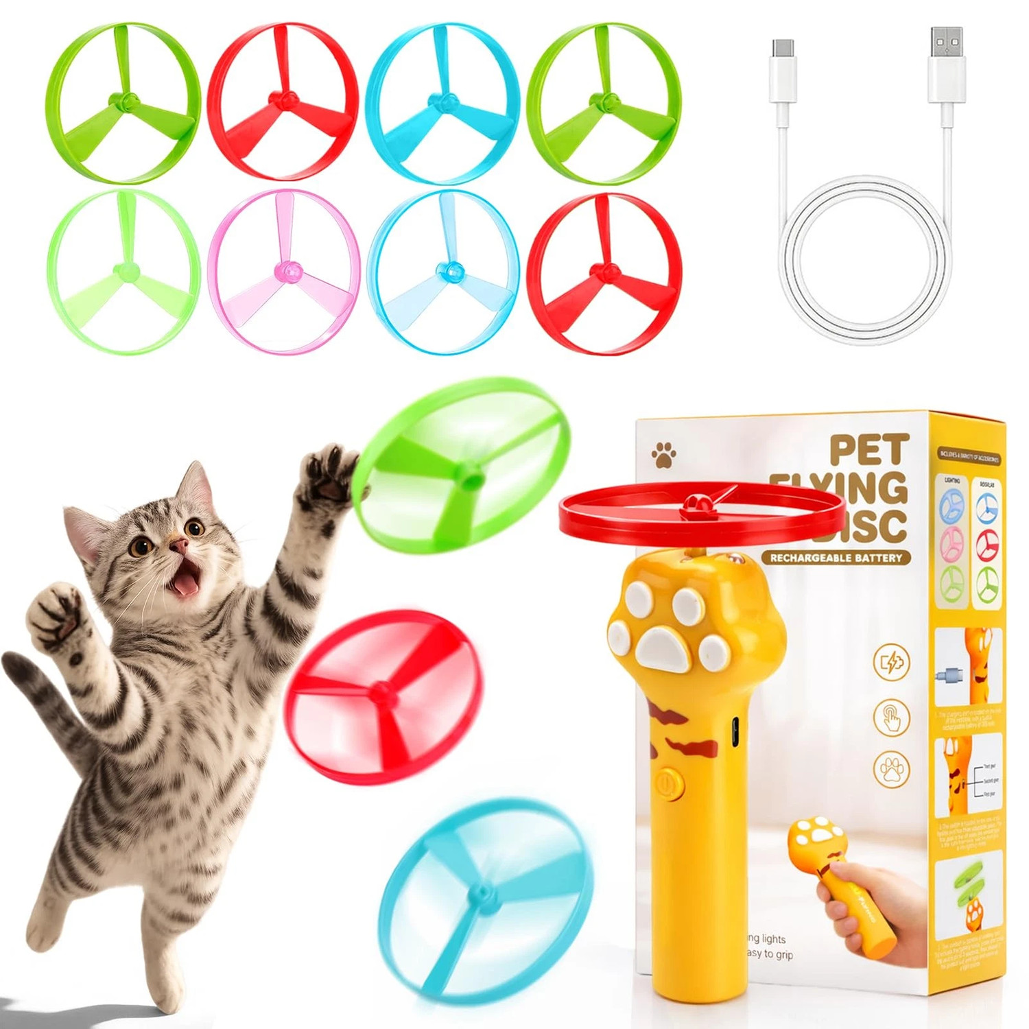 Cat Fetch Toy Flying Disc Launcher Rechargeable Interactive Cat Toys & 10 Discs — image 6