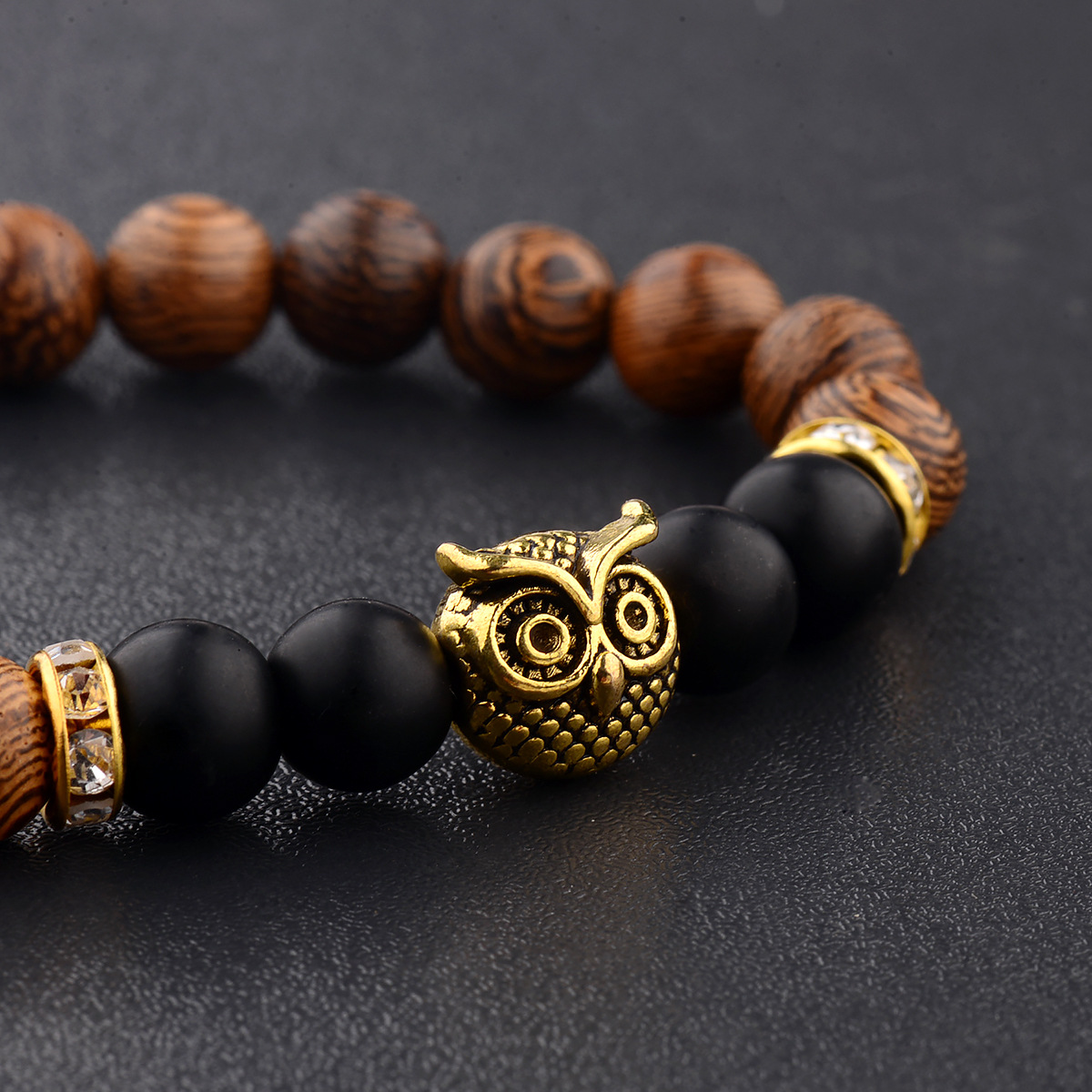 Owl frosted stone lifeline wood grain bracelet — image 4