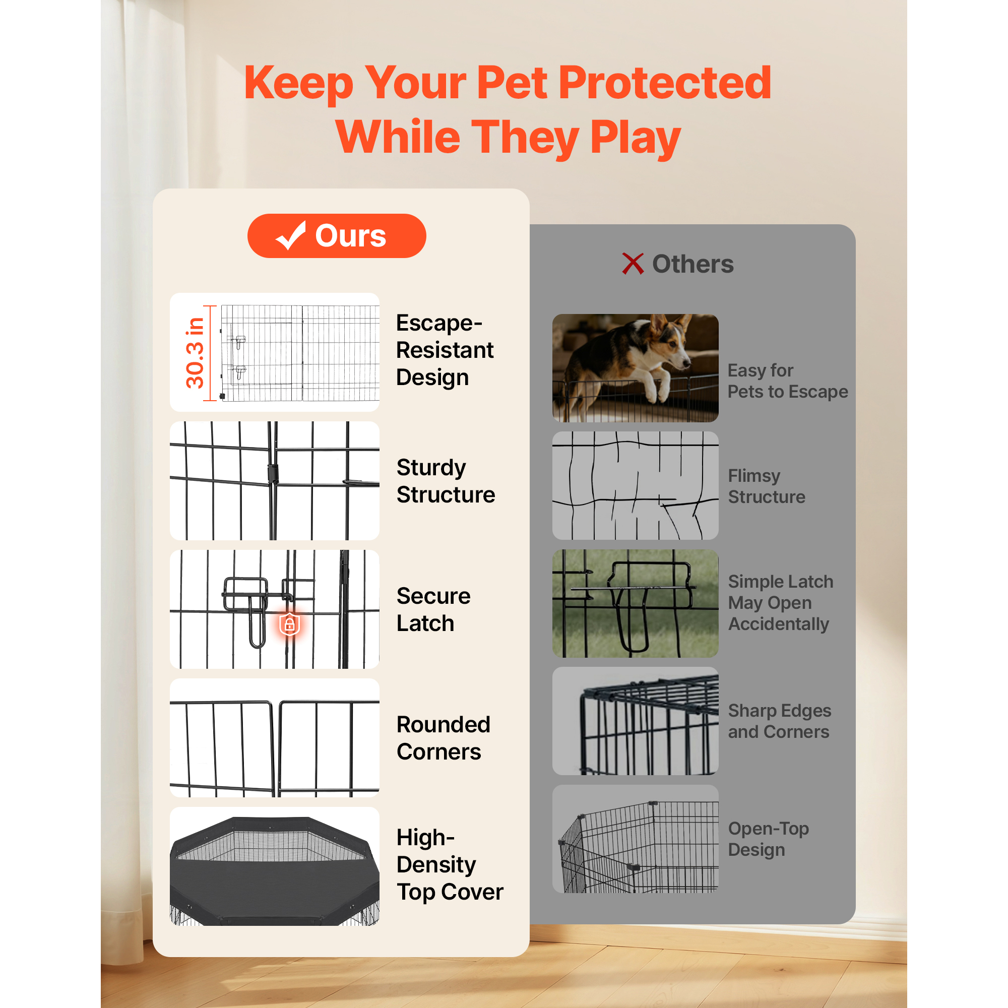 Dog Playpen 30 Inch 8 Panels Foldable Exercise Pen With Top Cover, Indoor Metal Pet Fence With Door, Heavy Duty Puppy Crate Kennel, Pet Playpen For Dogs, Cats, And Other Small Animals, Black — image 2