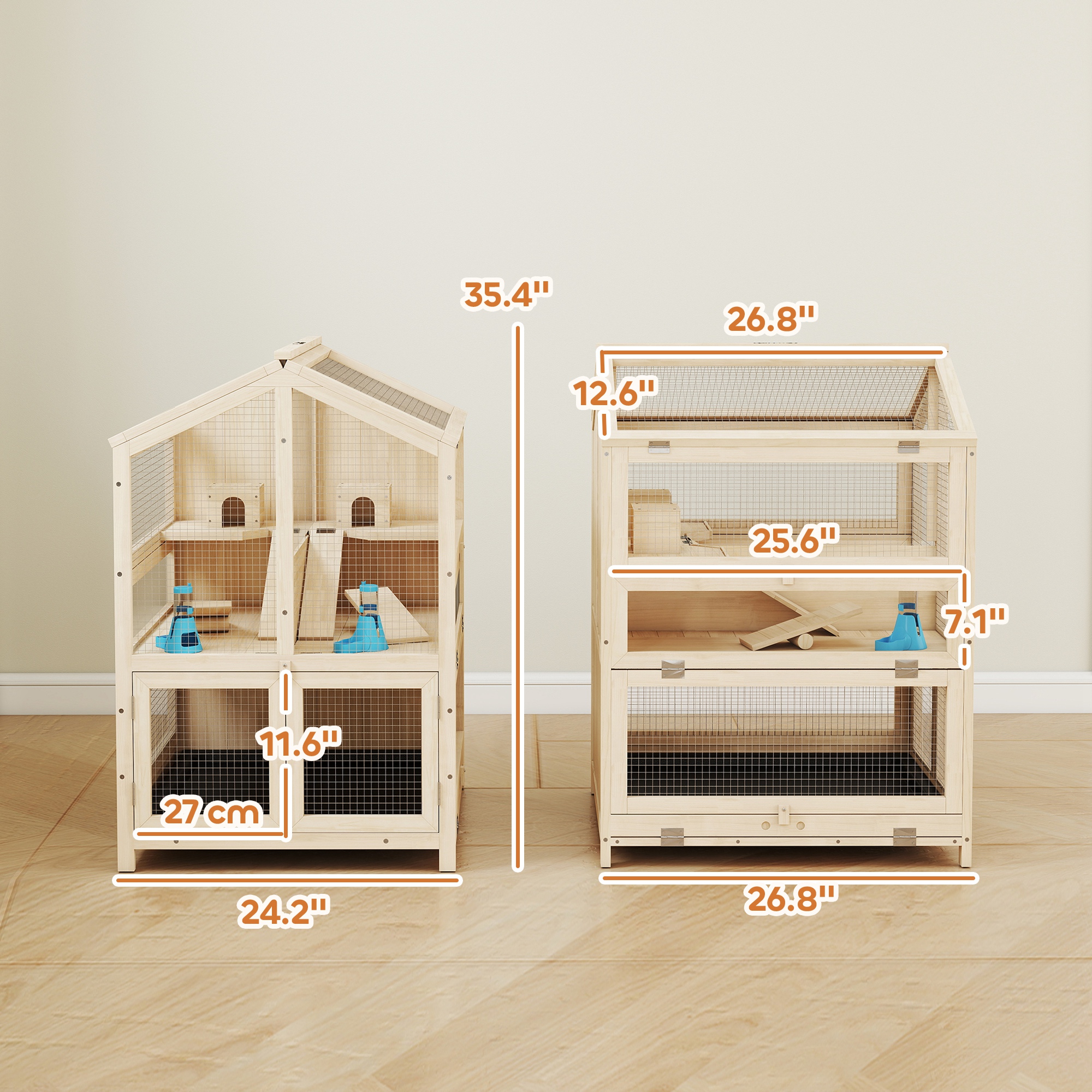 Caja de Madera para Hámsters Grande, 3 Niveles con Caja Retirable y Parte Superior Abatible, 26.8"L x 24.2"W x 35.4"H — imagen 4