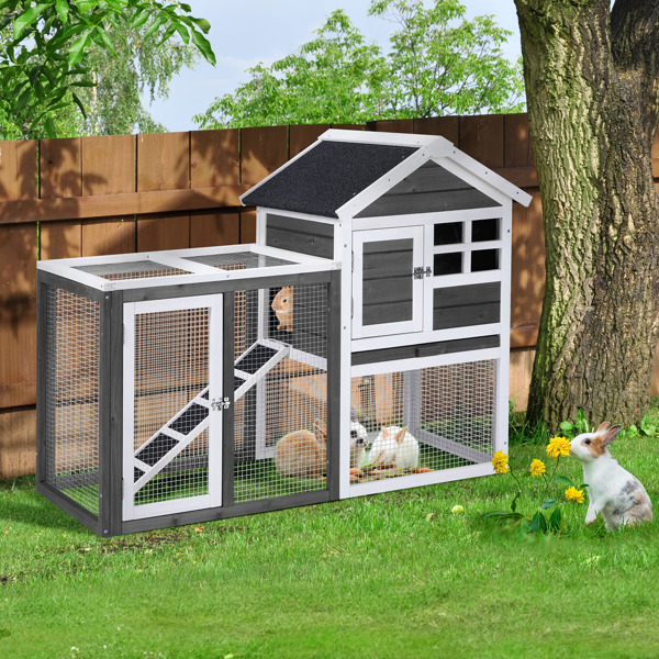 House Type With Ladder Gray Fir Wood Chicken Rabbit Cage — image 11