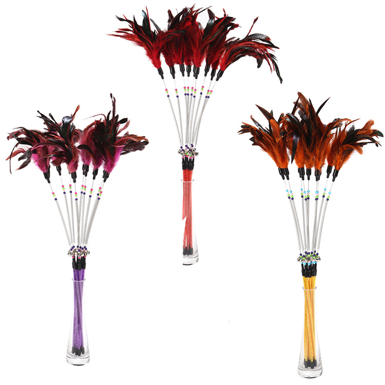 Spring bells, color beads, cat stick, feather cat stick, cat supplies, cat toys — image 5