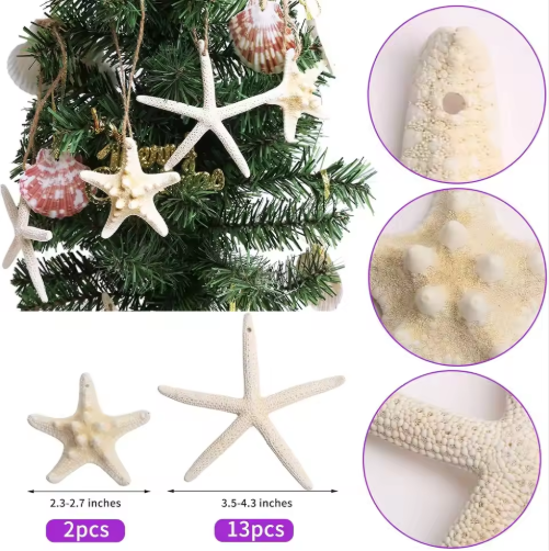 15 piezas de árboles navideños colgantes de estrellas de mar de 2.3-4.3 pulgadas decoraciones con conchas para manualidades — imagen 3