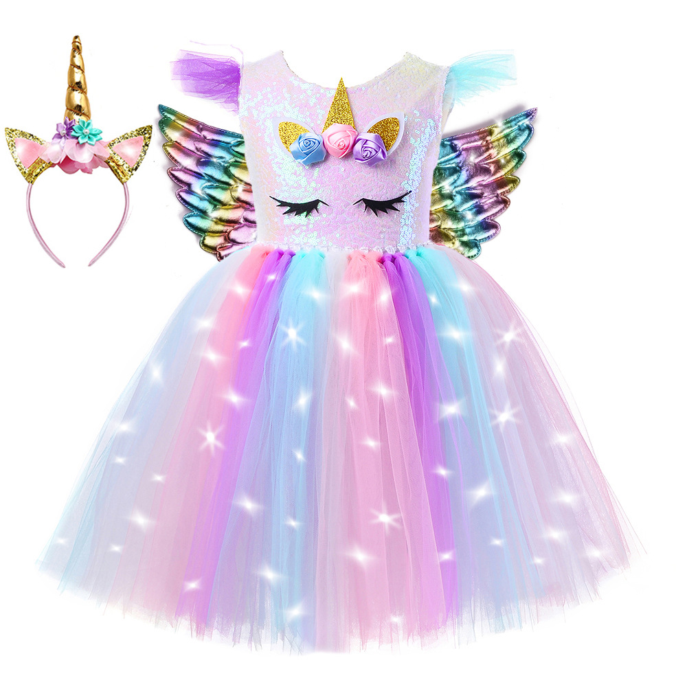 Unicorn Light-Up Princess Dress for Girls, Tulle Party Dress, Stage Costume, Frozen-Themed Outfit — image 1
