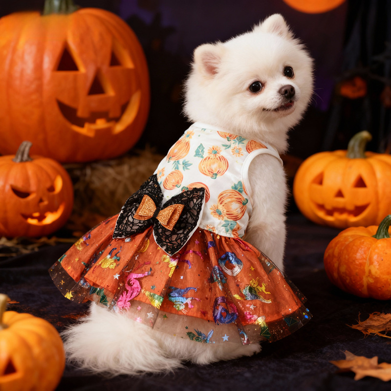 Halloween Pet Dog Cat Costume Mesh Pumpkin Dress for Medium and Small Dogs — image 4