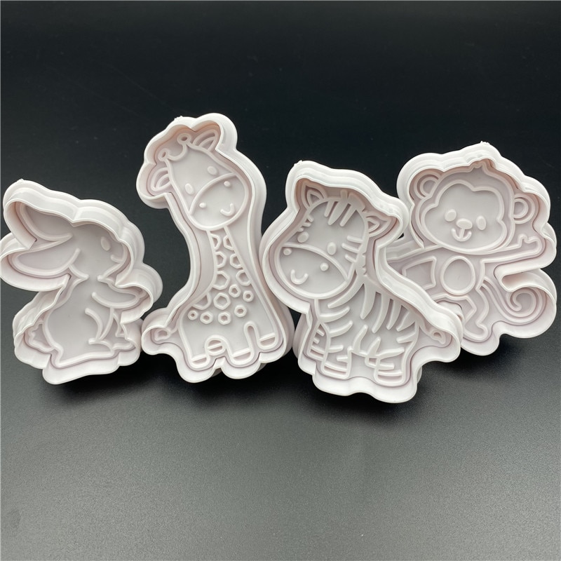 4Pcs/Set Rabbit Monkey Plastic Biscuit Mold DIY Kitchen Cake Decorating Tools Cookie Cutter Stamp Fondant Embosser Die — image 2