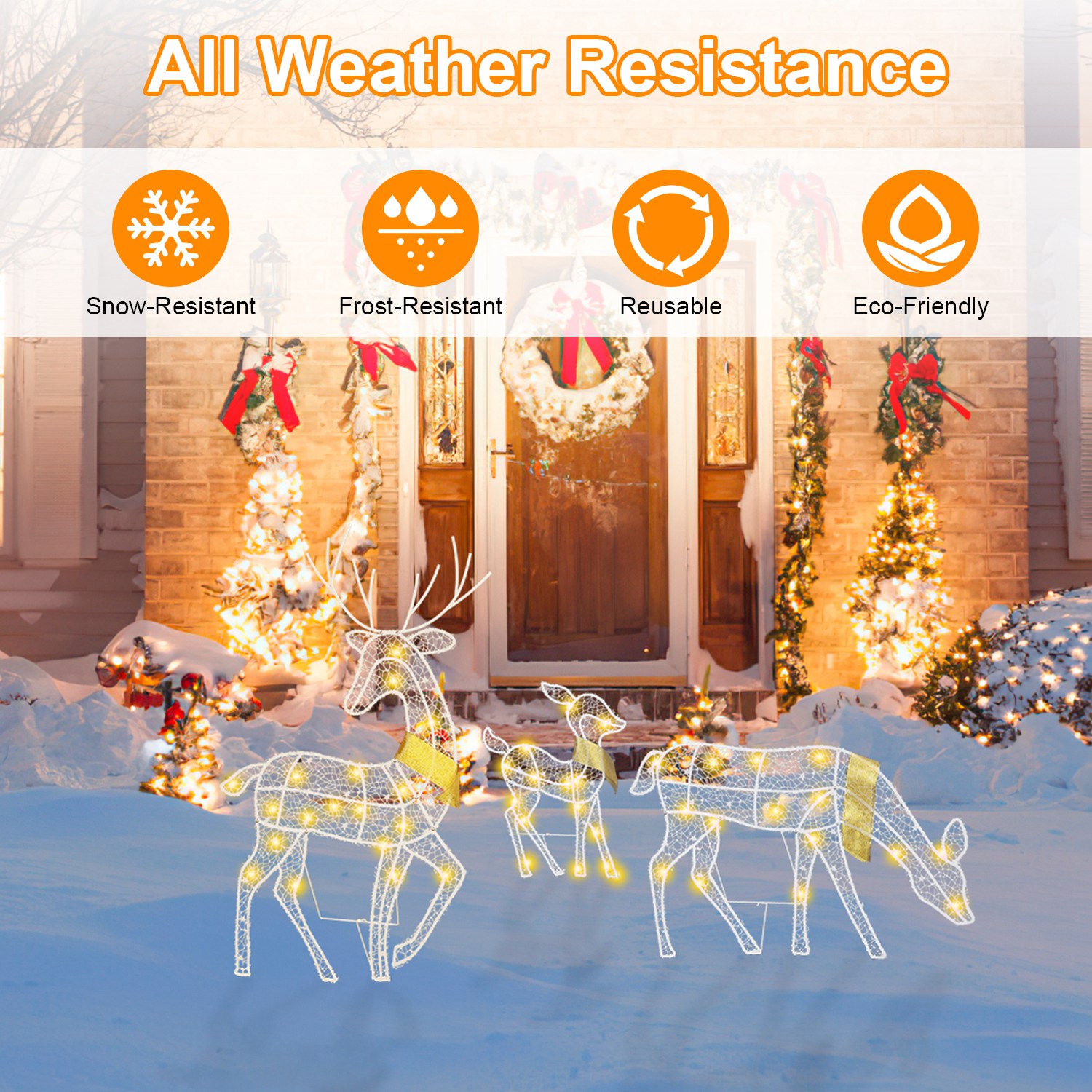 3 Sets de Familia de Renos Navideños Iluminados 2D, Luz Amarilla Cálida con 3 Modos de Iluminación, Macho, Hembra y Cría, Decoración Navideña para Interior y Exterior — imagen 8