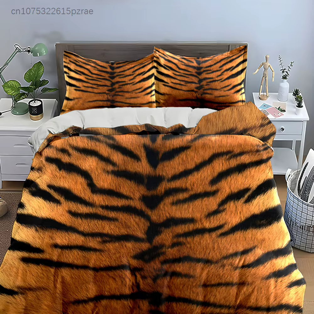 "Wild Tiger Print Decor Set" Multiple Sizes kid's And adults' Bedroom Exquisite 3PC Bedding set, Gift — image 3