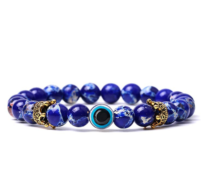 Natural Tiger Eye Stone Crown Bracelet Evil Eye Natural Stone Couple Bracelet Male and Female Bracelet — image 4