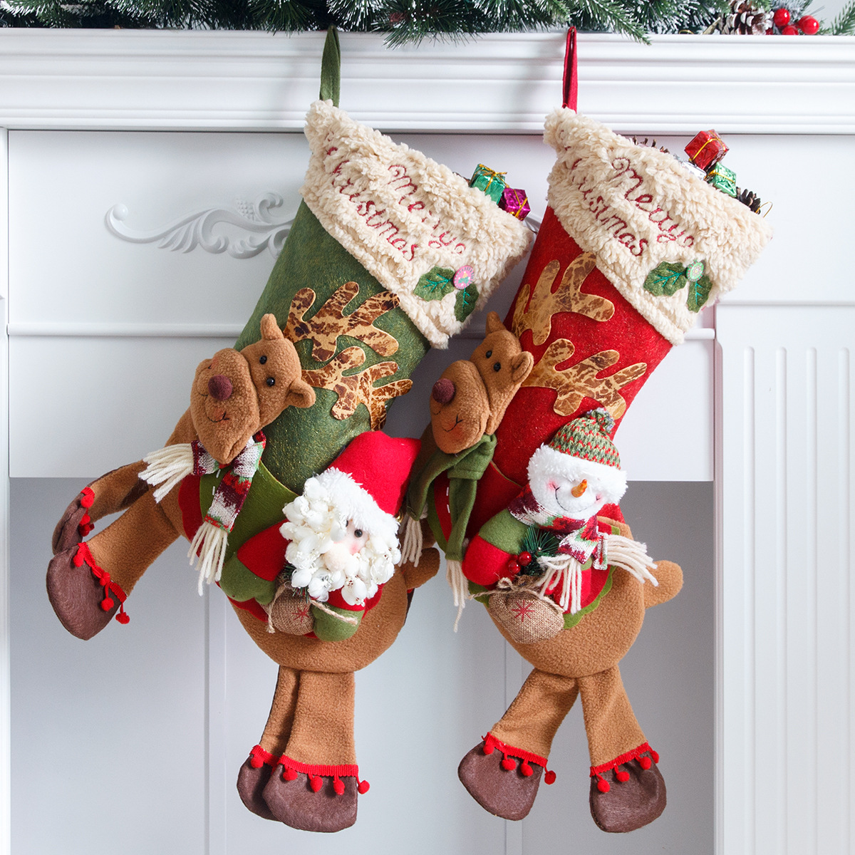 Calcetines de Papá Noel, muñeco de nieve, ciervo montado, regalos de Navidad para niños, bolsas de manzana, joyería, calcetines de Navidad — imagen 5