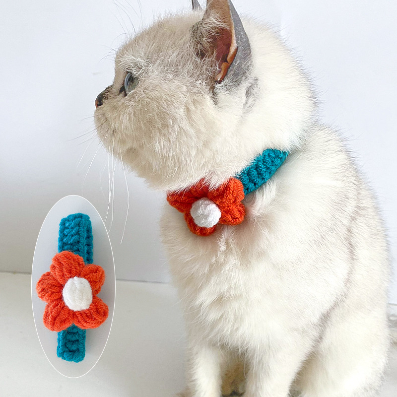 Pet Wool Knitted Collar Cat Dog Cute Collar Knitted Necklace Silent Adjustable British Short Dog — image 3