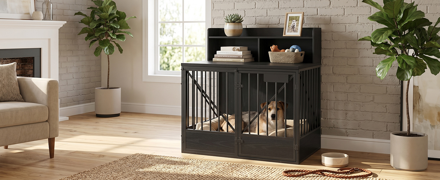 Dog Crate Large Capacity Multifunctional Spacious Top Pet Kennel With 2 Open Storage Compartment — image 4