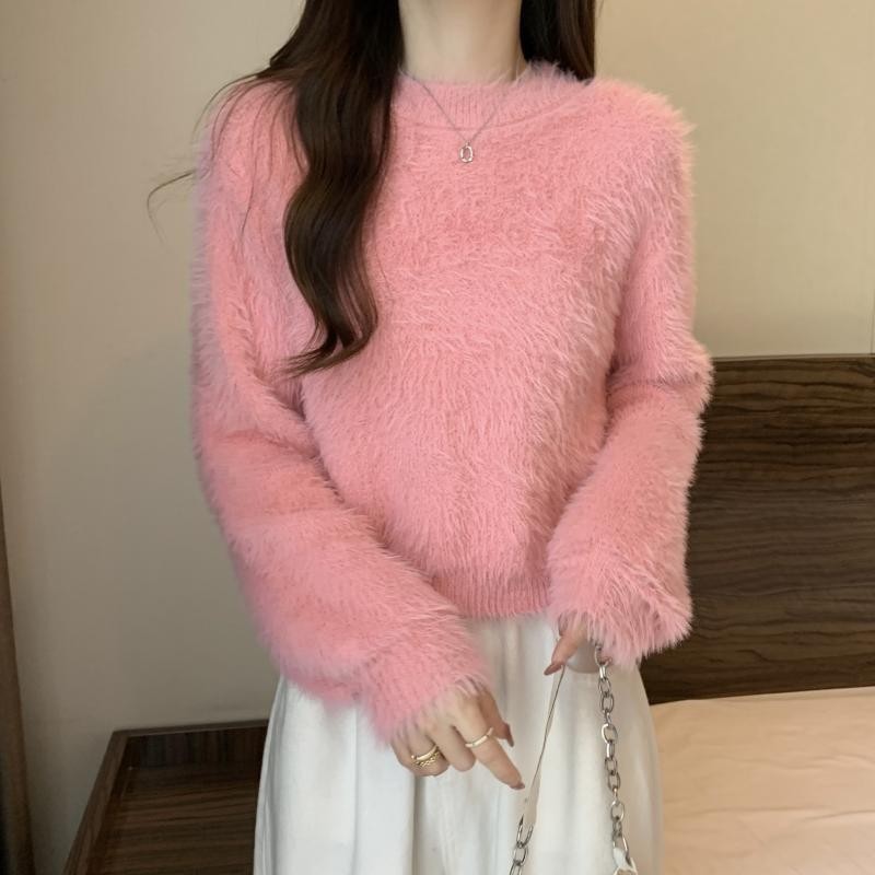 Women's Short Soft Faux Mink Plush Sweater Jacket - Knit Top — image 4