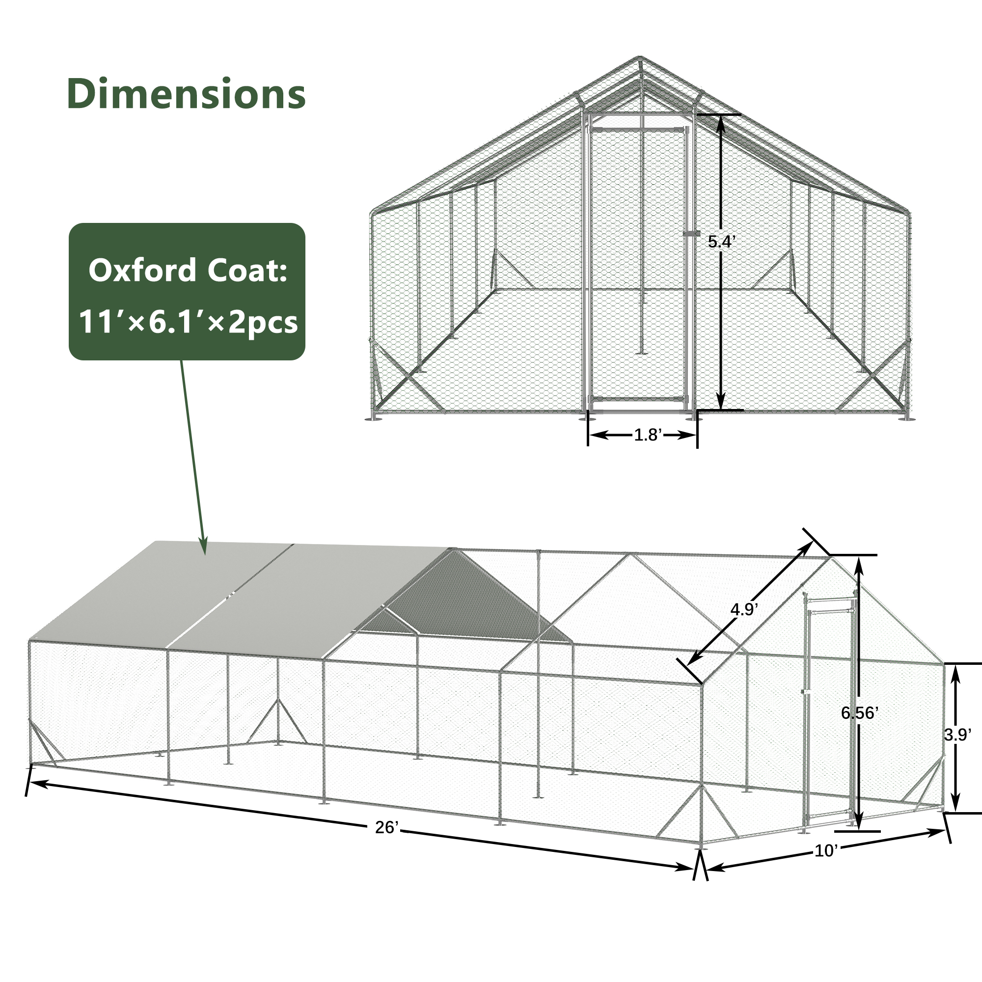 Large Metal Chicken Coop, Walk-in Chicken Run, Galvanized Wire Poultry Chicken Hen Pen Cage, Rabbits Duck Cages With Waterproof And Anti-Ultraviolet Cover For Outside — image 2