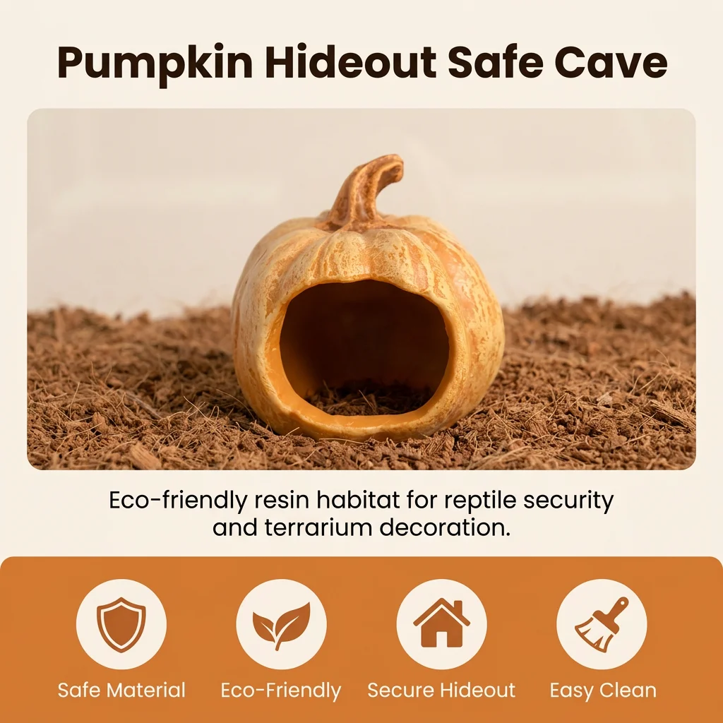 Cueva de Calabaza de Resina para Reptiles con Base Antideslizante - Decoración para Terrario para Gecko de Piel y Serpiente Corn — imagen 4