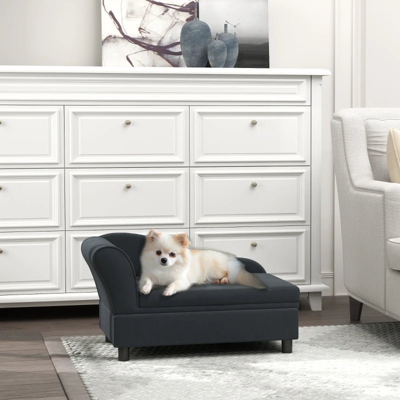 PawHut Pet Sofa Bed Couch With Storage, Pet Sofa For Cats And Small Dogs, Dark Gray — imagen 2