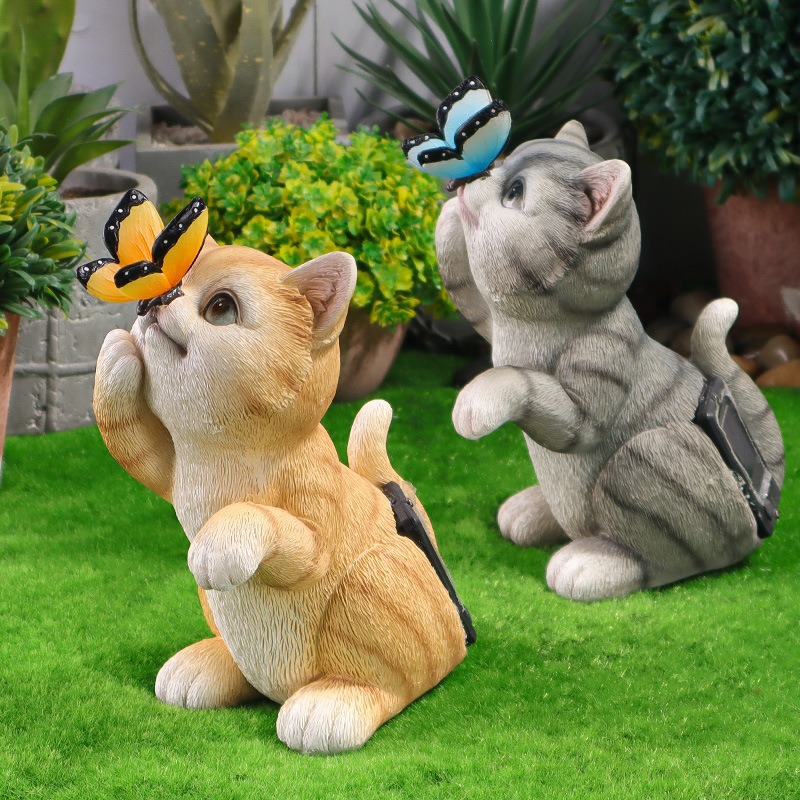 Solar outdoor cat resin night light decoration — image 3