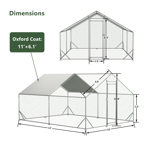 Large Metal Chicken Coop, Walk-in Chicken Run, Galvanized Wire Poultry Chicken Hen Pen Cage, Rabbits Duck Cages With Waterproof And Anti-Ultraviolet Cover For Outside 10 L X 13 W X 6.56 H — imagen 2