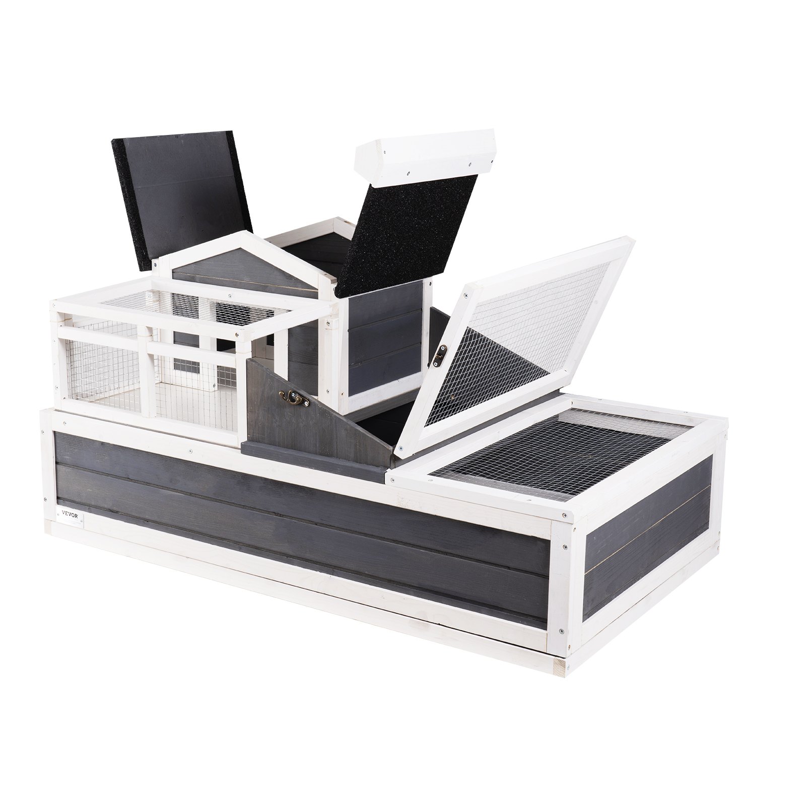 Hábitat de Tortuga Casa de Madera para Tortugas Interior y Exterior 3-Camaras 44x25,6x24 pulgadas — imagen 3