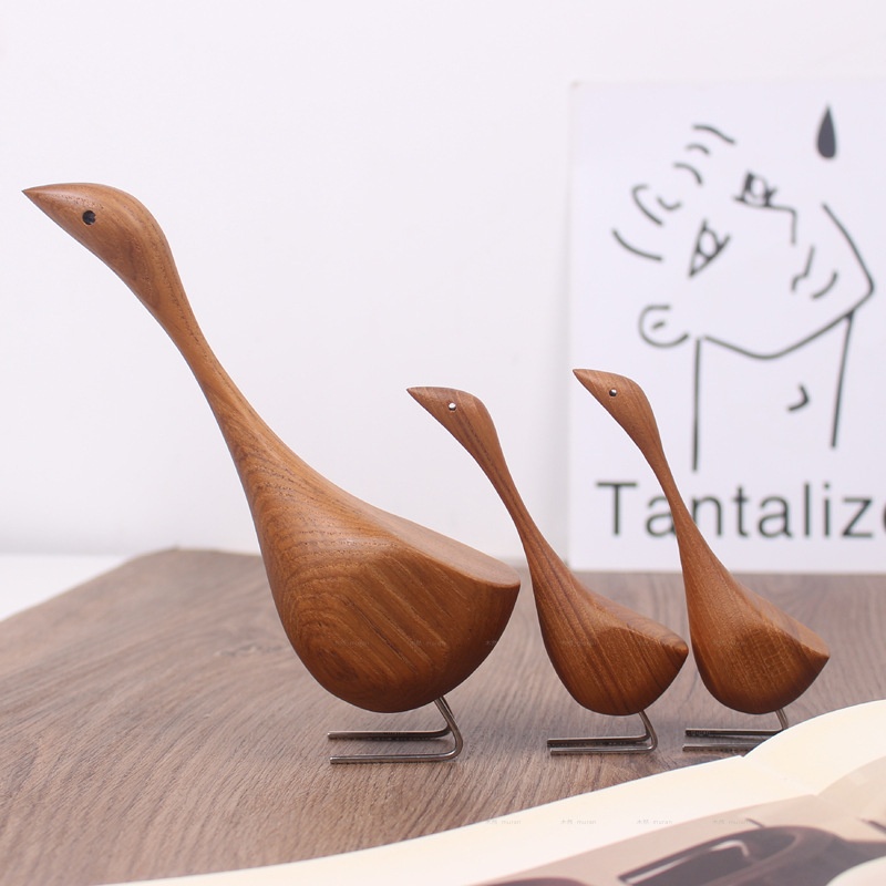 Swan Wooden Figurine Creative Desktop Home Decor Wood Carved Goose Craft Carving Nordic Figurine — image 2