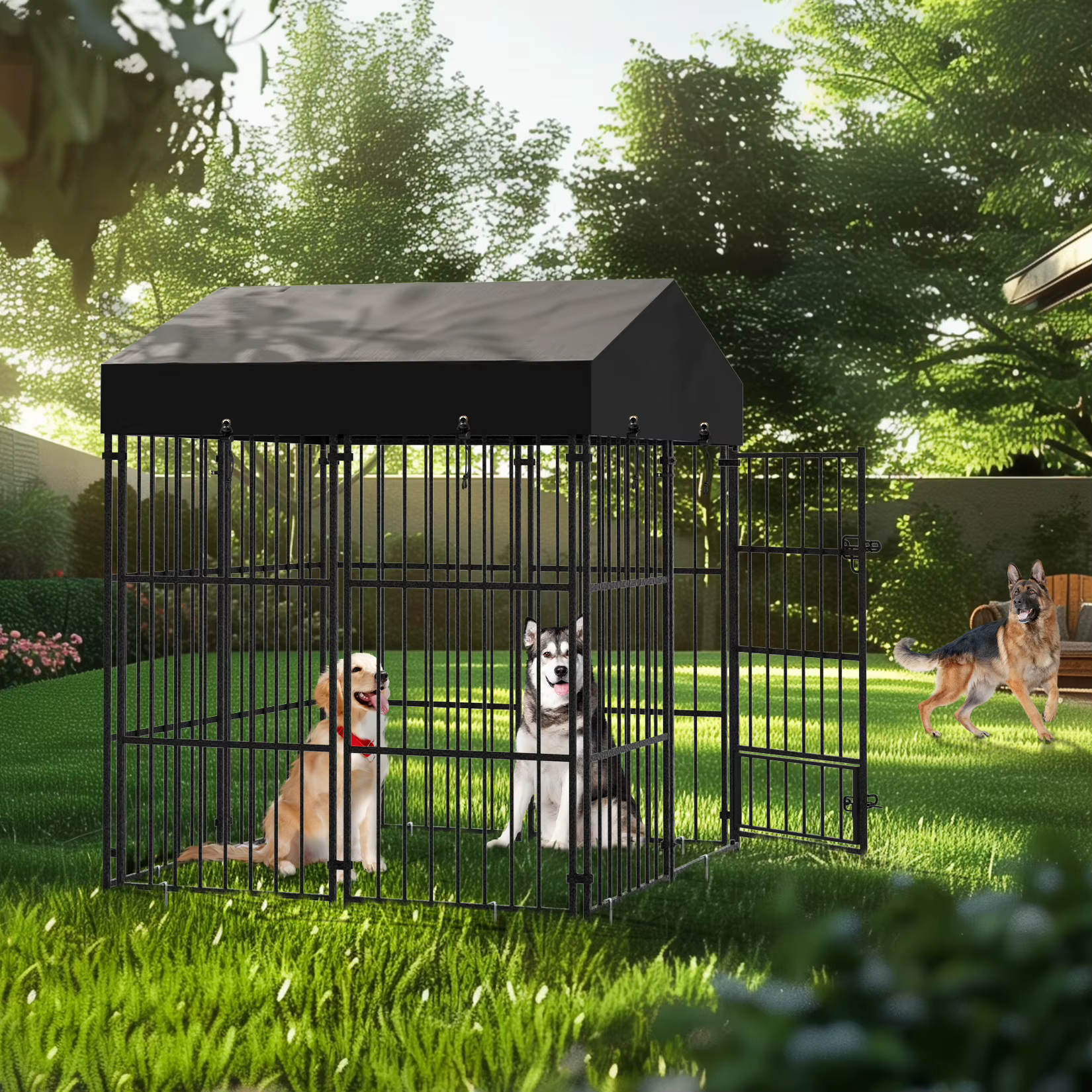 Caja de Perro Exterior con Techo para Canes Medianos Grandes - Cárcel Metálica para Perros, Pollos y Pato — imagen 3