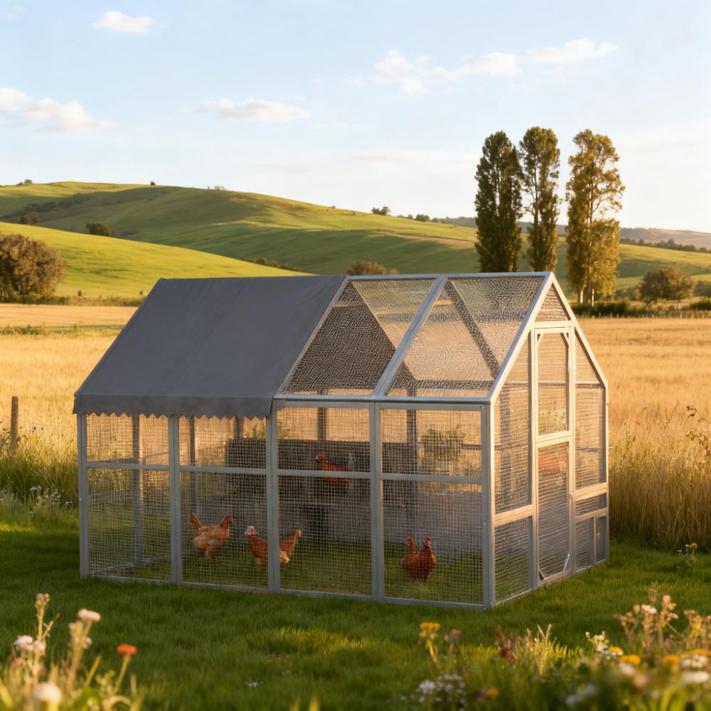 Gray Large Chicken Coop For 8-12 Chickens With Water-Resistant And Anti-UV Cove, Nesting Box — imagen 1