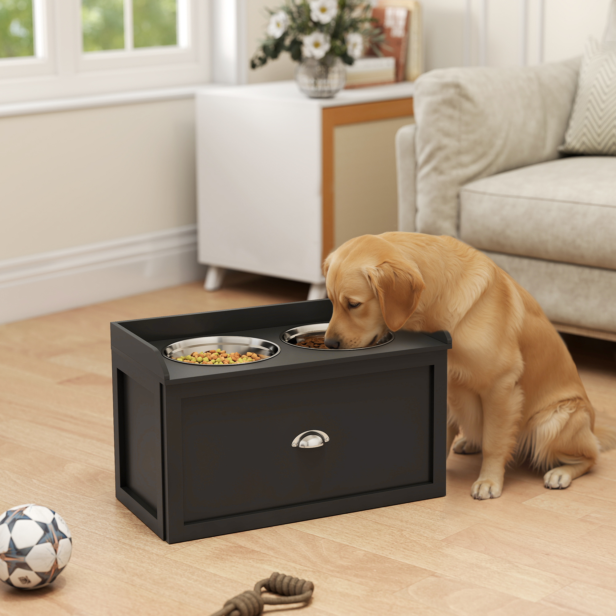 Pet Feeding Station Pet Dish Bowl Set with Storage, 2 Elevated Dog Bowls for Large Sized Dogs, Black — image 2