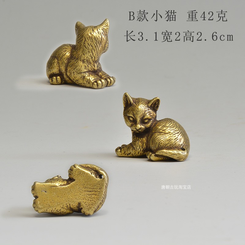 Chinese style brass small tea pet mini cat mini living room desktop decoration — image 7