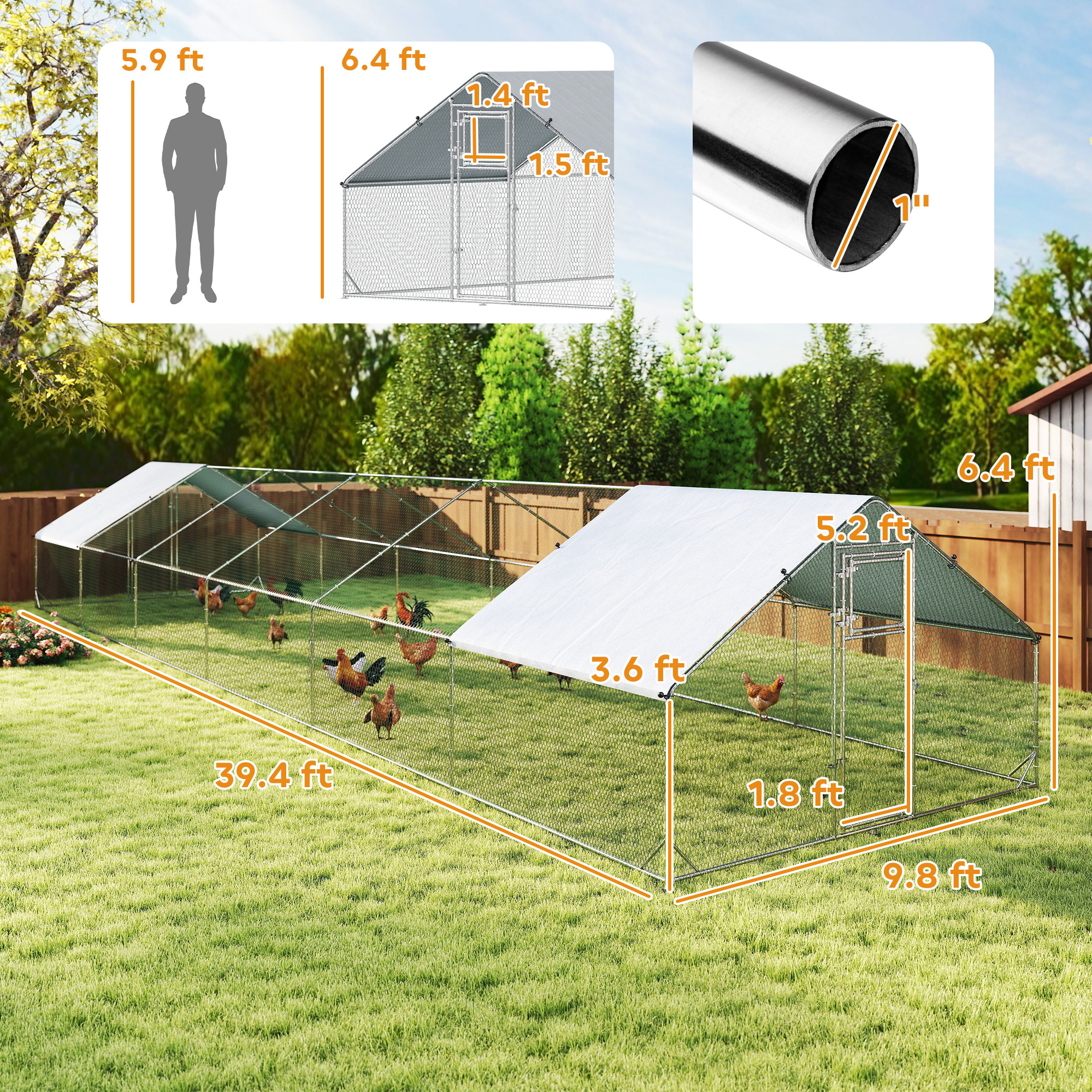 Large Chicken Coop with Waterproof and Anti-UV Cover, Spire Shaped for Outdoor and Yard Farm Use, 39 x 10 x 6.4 — image 7