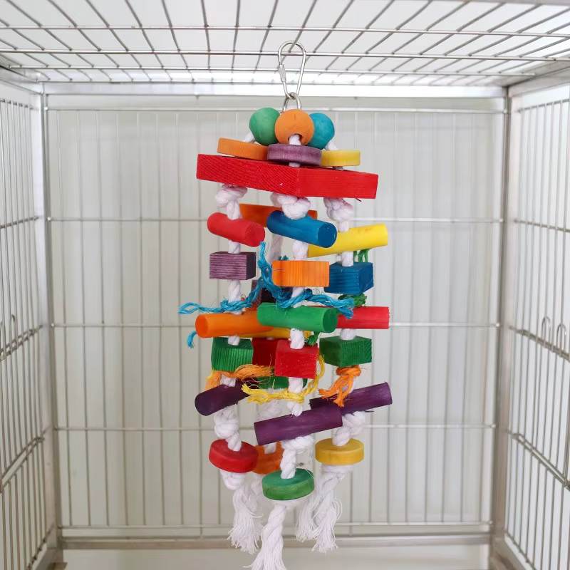 Pet Parrot Toys Swing Stand Colorful Wooden Bird Supplies Unique Shape Diverse Ways To Play Complete Variety Large Parrot Bite — image 2