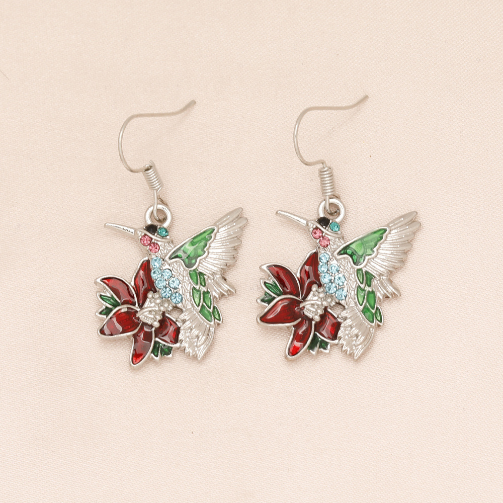 Pendientes de Aros en forma de Colibrí con Diamantes Complejos — imagen 4