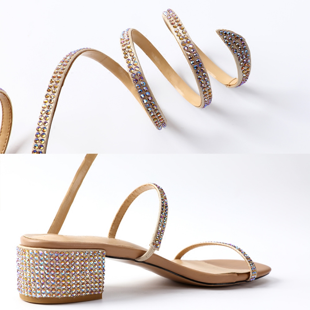 Summer Crystal Gladiator Sandals Women Open Toe Square Heels Sandals Women Fashion Party Dress Snake Strap Shoes — image 6