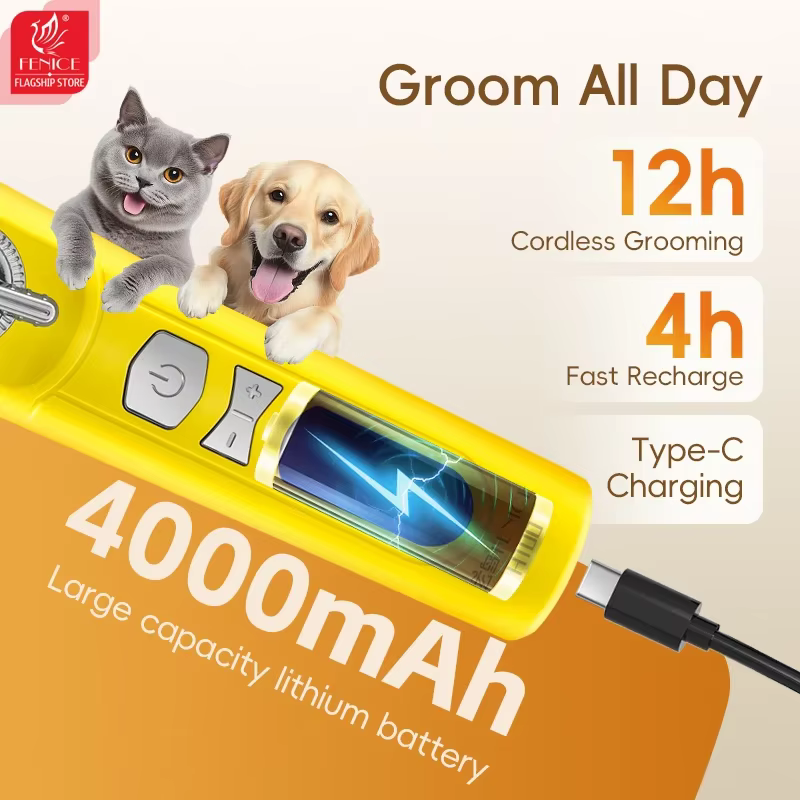 Fenice H100 Cordless Rechargeable Low Noise Pet Hair Clipper Machine Dogs And Cats Grooming Haircut Trimmer Shavers for Animals — image 2