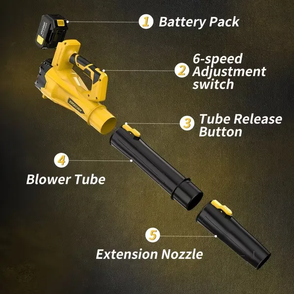 Soplador de Hojas Cordless de Alta Potencia con Batería 4.0Ah – 580CFM y 160MPH, 6 Velocidades Ajustables, Diseño Ergonómico Ligero con Extensor para Cuidado de Jardín, Limpieza de Patio, Nieve y Pelos de Mascotas — imagen 3