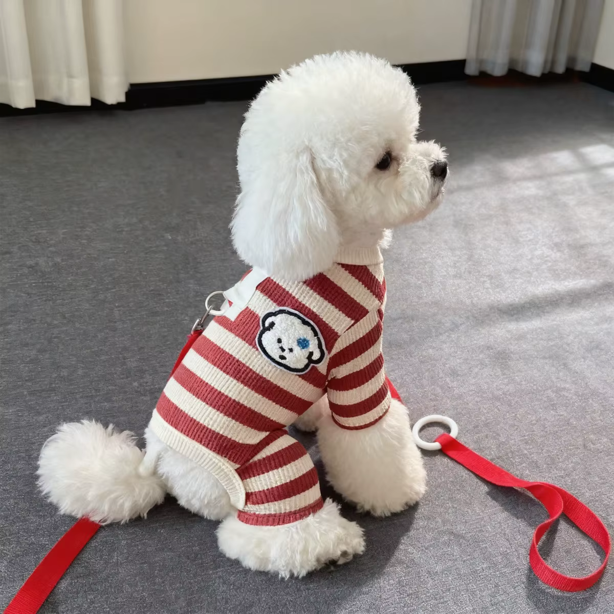 Pet Dog Clothing for Autumn and Winter, Suitable for Pulling Warm Striped Four Legged Small Puppies — image 2