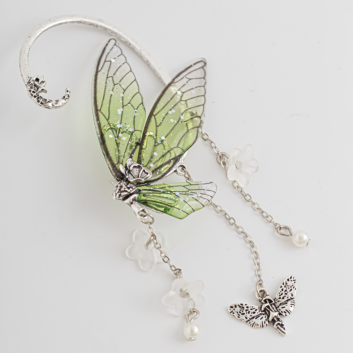 Forest style elf ear tassel ear hanging butterfly outline earring jewelry wing ear clip — image 4