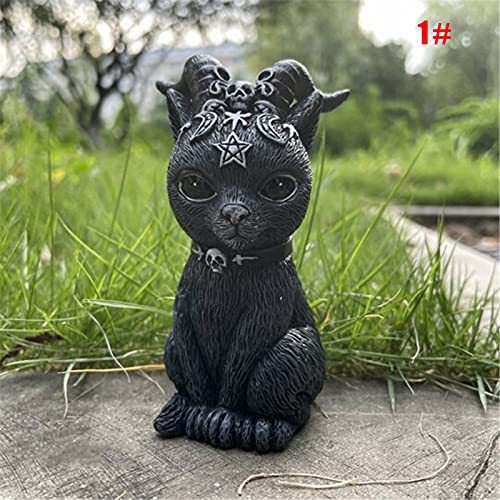 Figura de Decoración de Resina de Gato Negro y Bruja de Halloween - Ambiente Mágico y Misterioso — imagen 7