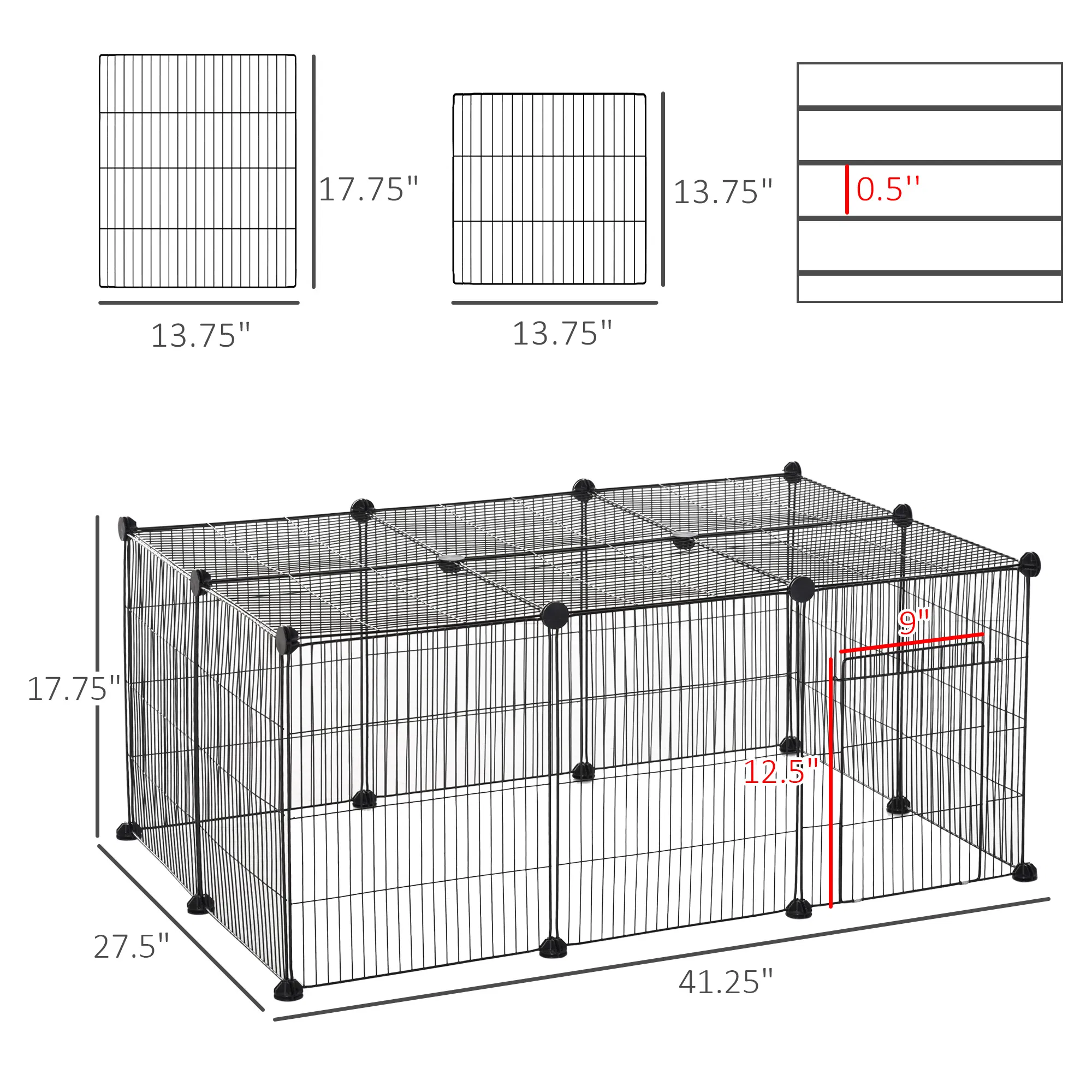 Small Animal Cage for Bunny, Guinea Pig, Chinchilla, Hedgehog, Portable Pet Enclosure with Door, 16 Panels — image 3