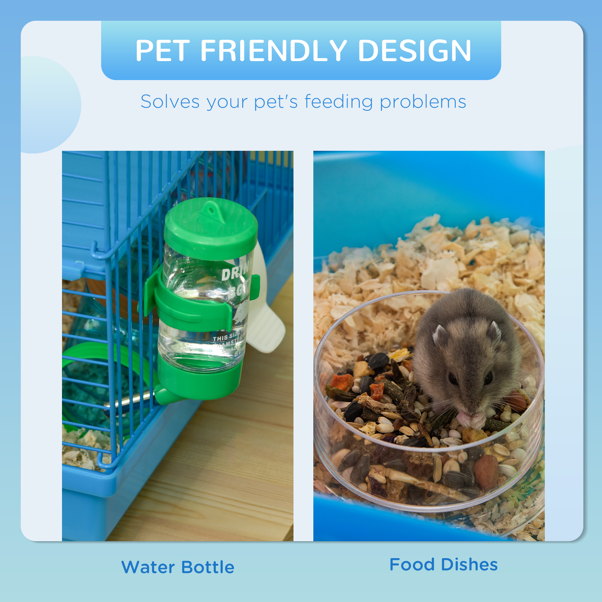 18.5" 5 Tier Hamster Cage with Tubes and Tunnels, Small Animal Cage, Rat Gerbil Cage with Water Bottle, Food Dish, Exercise Wheel, Blue — imagen 8