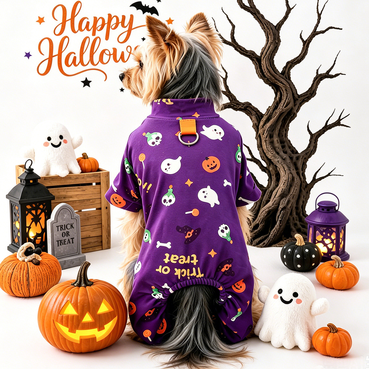 Pet Clothes for Dogs and Cats, Halloween Cartoon Onesie Pajamas, Belly Cover Sleepwear — image 4