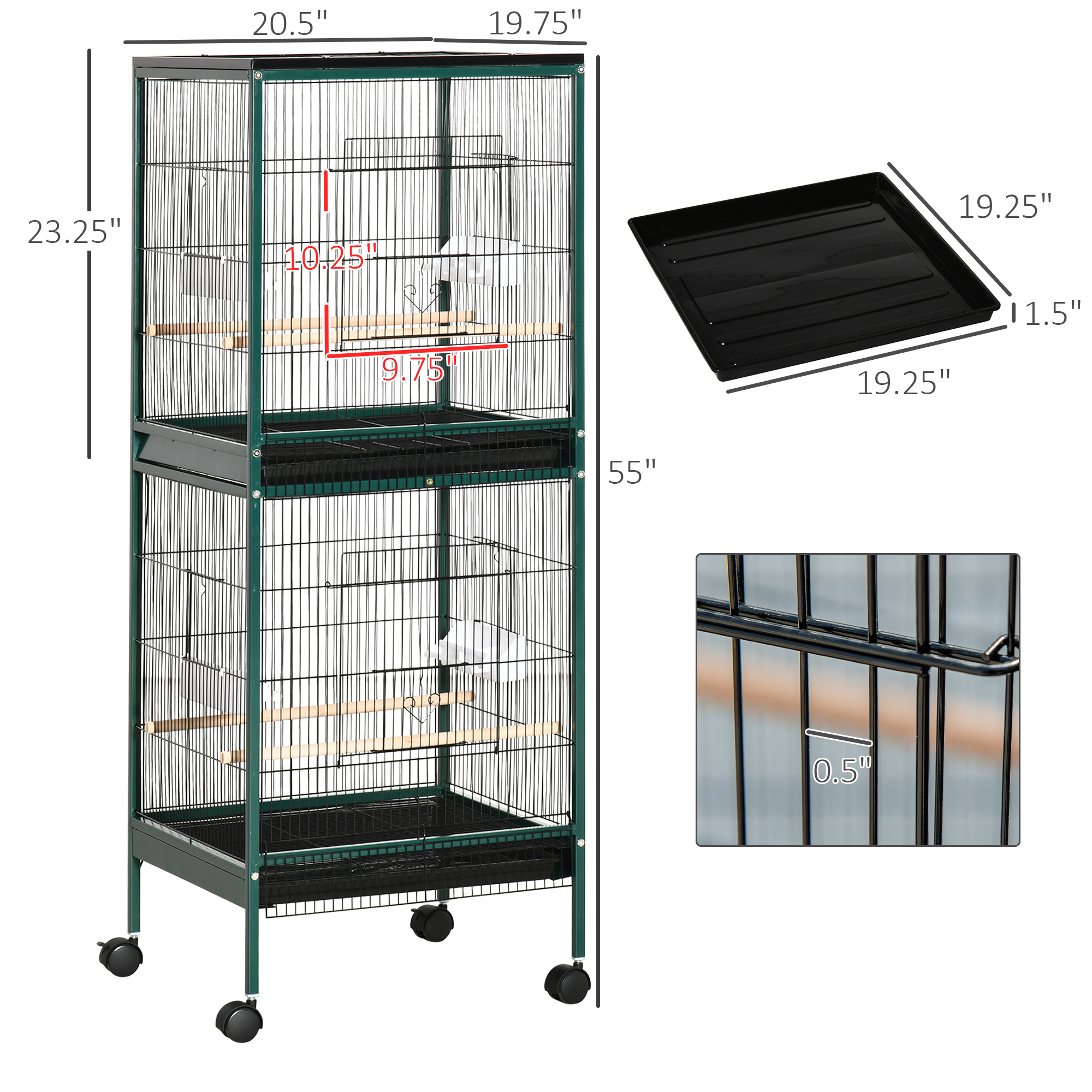 Large Bird Cage With 1.7 Ft. Width For Wingspan, Bird Aviary Indoor With Multi-Door Design, Fit For A Canary, Finch, Conure, 55", Green — imagen 4