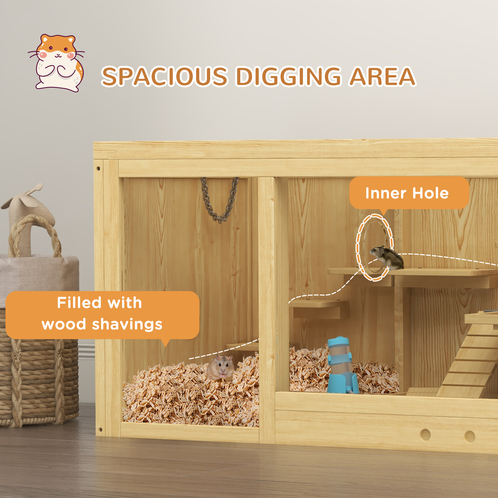 Caja de Hamster de Madera Grande con Plataforma Extraíble, Señales y Escalera — imagen 8