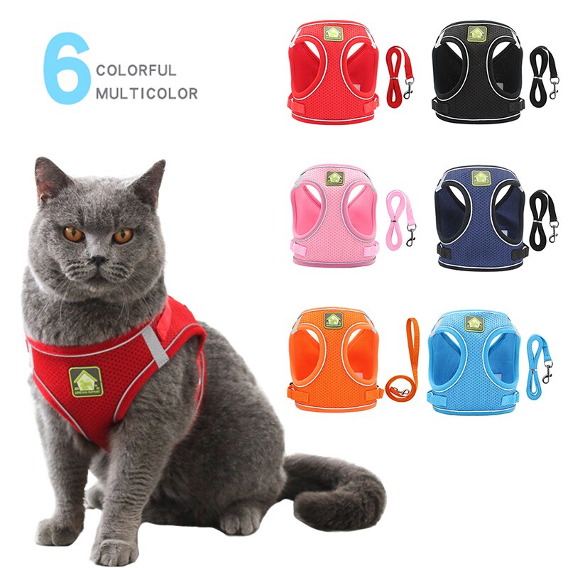 Reflective Cat Harness Leash Set Adjustable Harness Leashes Vest For Puppy Cats Walking Breathable Mesh Chest Strap Pet Product — image 5