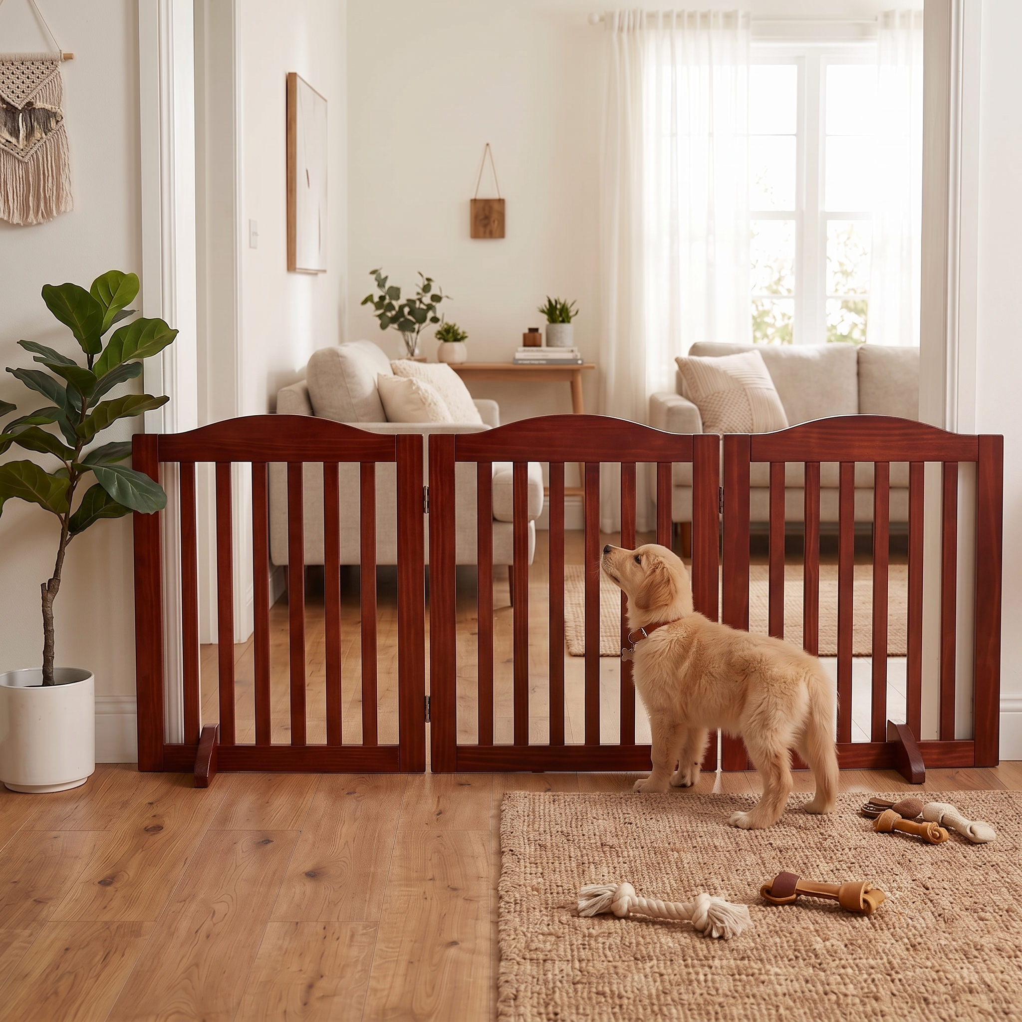 Puerta de Perro de Madera Plegable para Casa, 3 Paneles, 24 pulgadas, Barra de Acceso para Mascotas — imagen 2