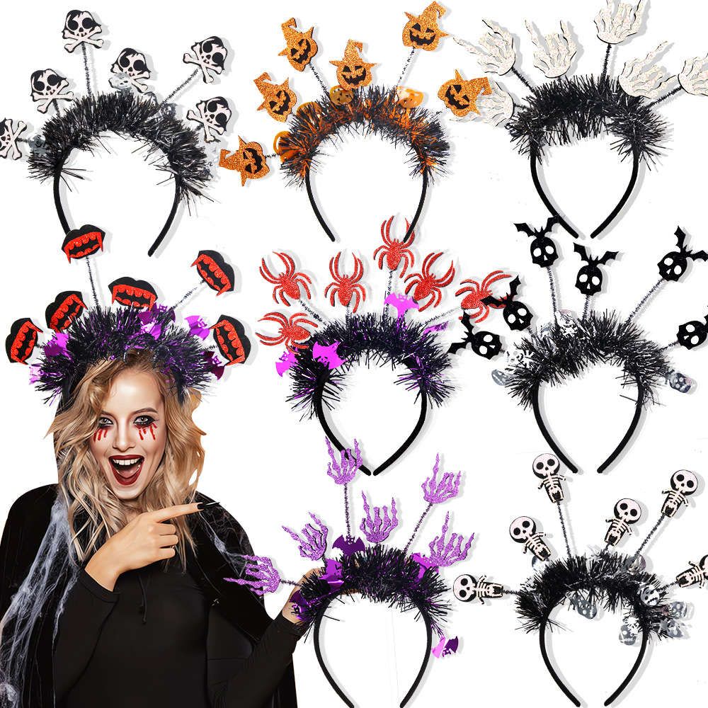 New Halloween Headband with Pumpkin, Spider, and Pom-Pom Design, Radiating Colorful Strips, Fun Party Accessory for Halloween Celebration — image 2