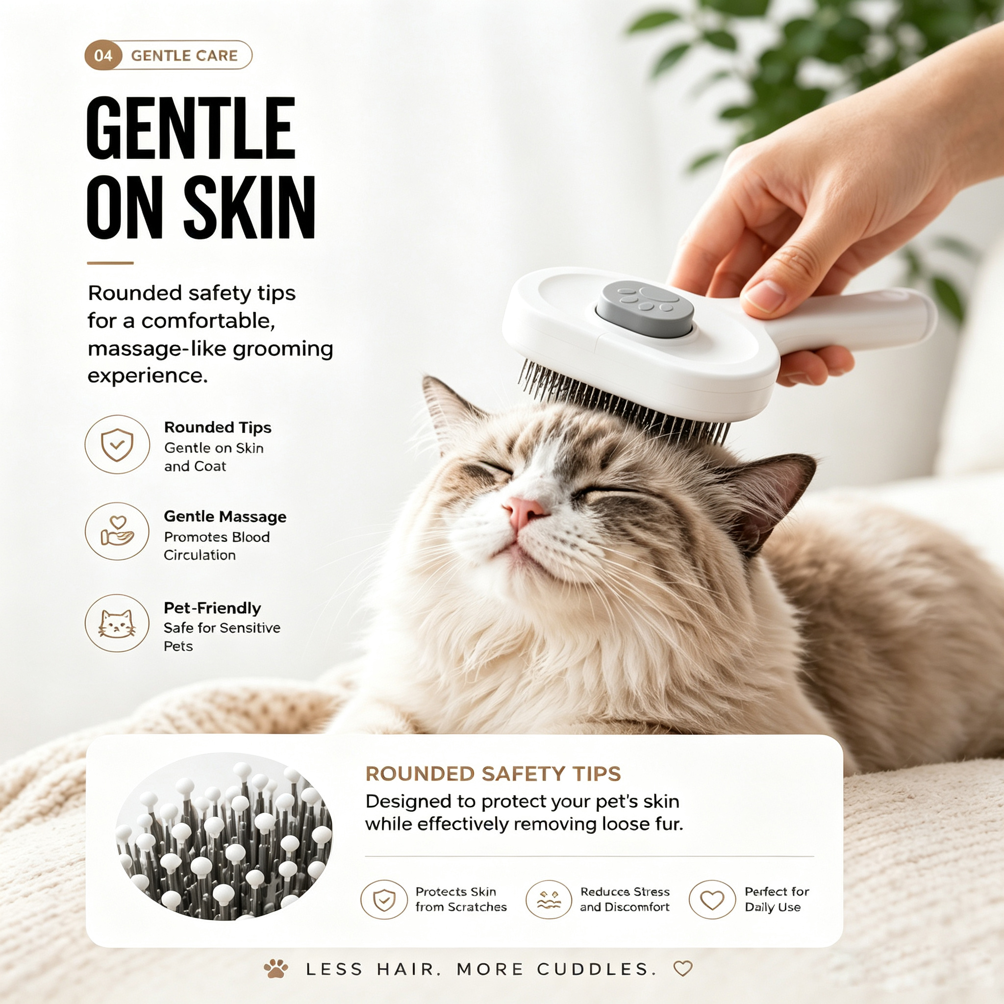Pulidora de Grooming para Mascotas: Cepillo Auto-Limpio con Un Botón Para Eliminar Pelo, Herramienta Suave para Desprender y Cuidado Capilar — imagen 2