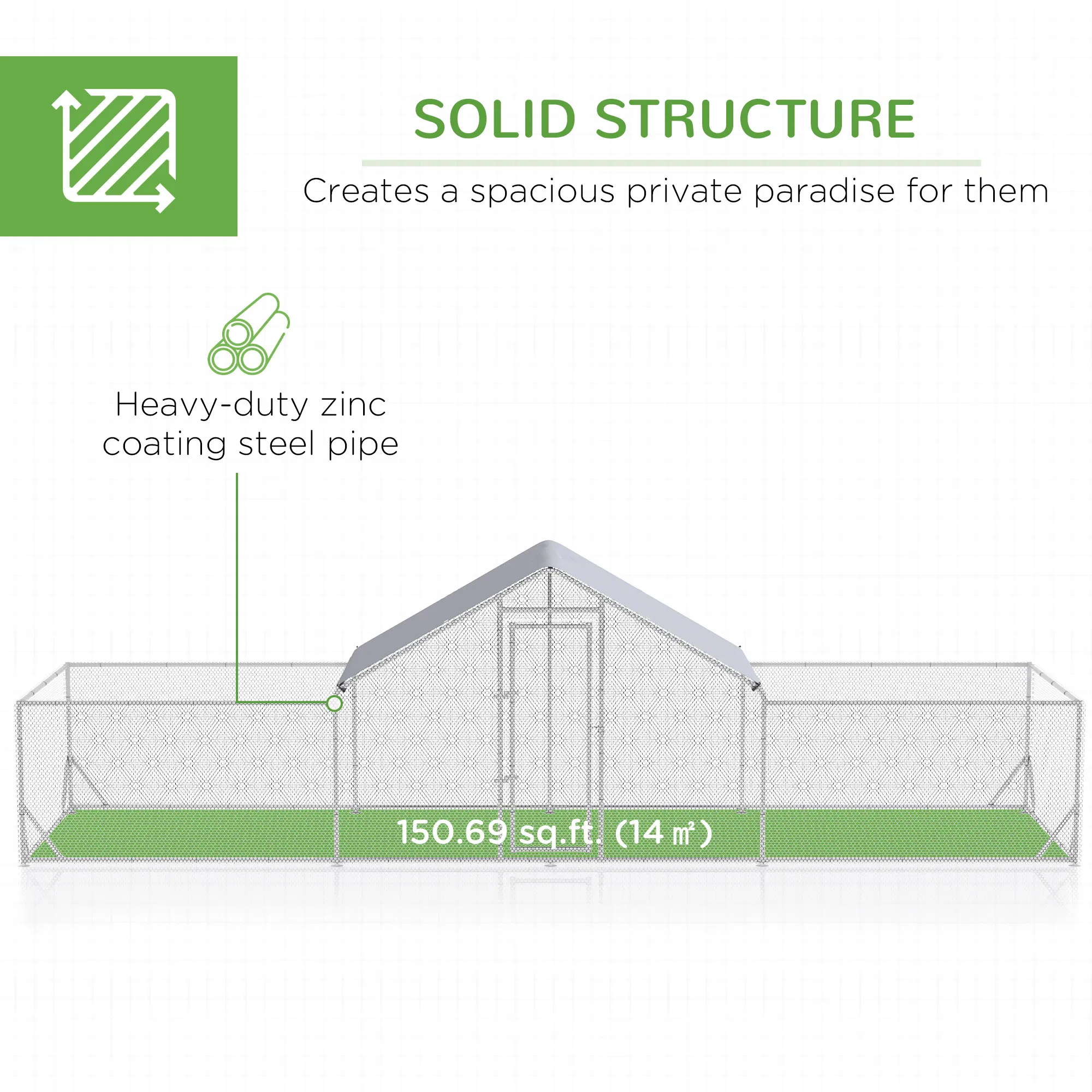 Chicken Run, 23' x 6.6' Metal Chicken Coop with Waterproof and Anti-UV Cover, Spire Roof, Door, for 12-14 Chickens, Ducks, Rabbits, Sliver — image 4