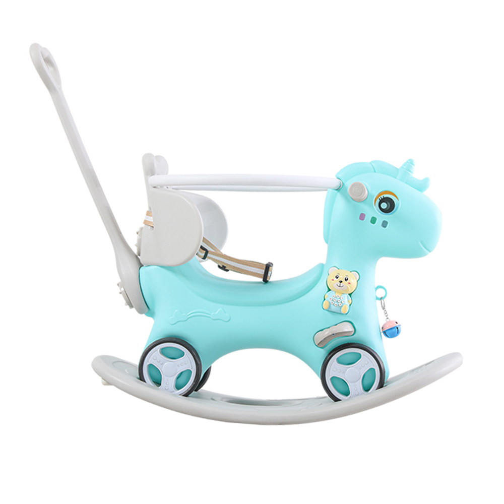 Caballo de Madera para Niños Pequeños, Juguetes de Equilibrio con Manija de Empuje y Tablero de Equilibrio para Chicas y Chicos, Unicornio Regalo Cumpleaños Azul — imagen 4