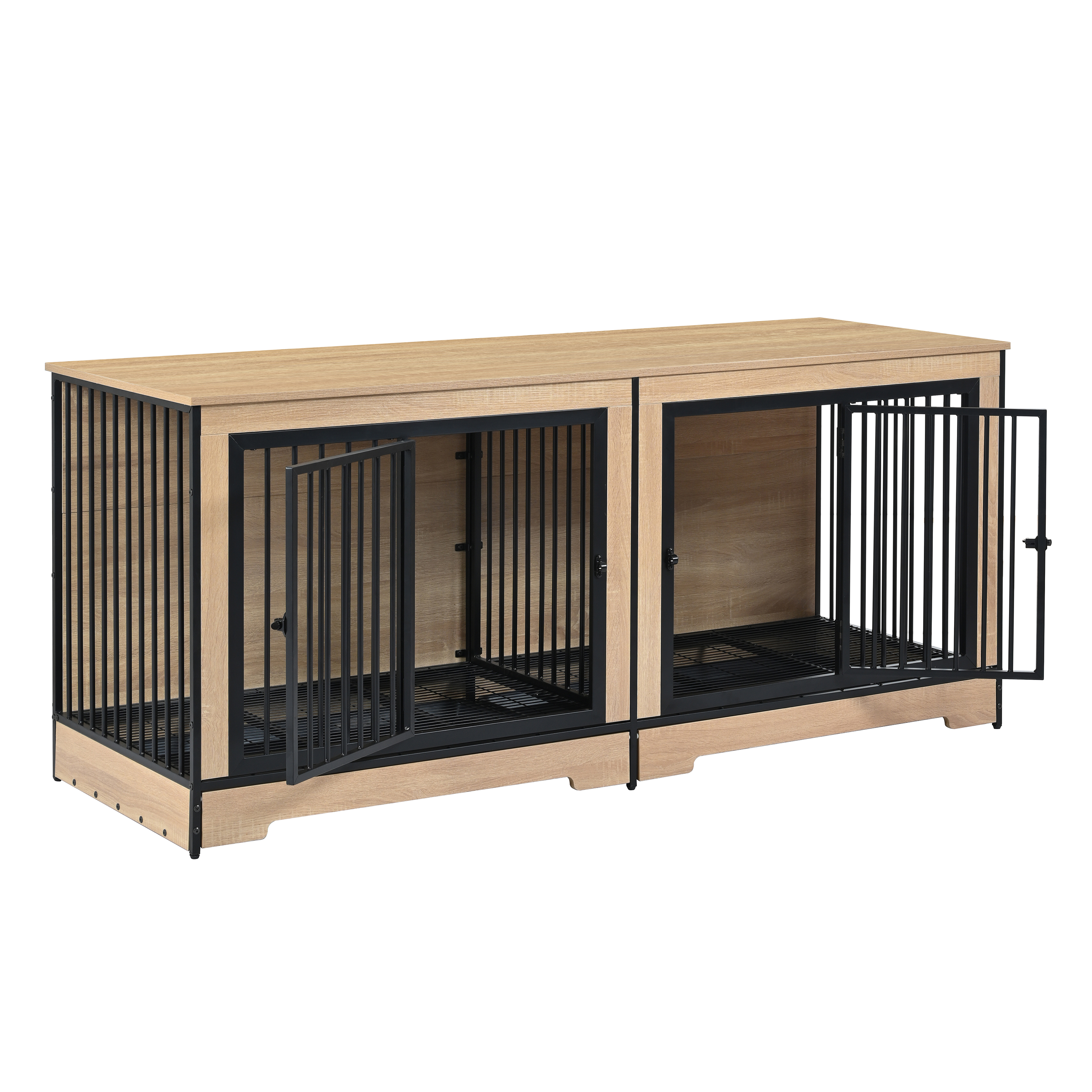 Dog Crate Furniture With Two Combined Room, XL Large Double Dog Cage Furniture With Tray For Medium Large Dogs, Wooden Dog Kennel Furniture — image 6