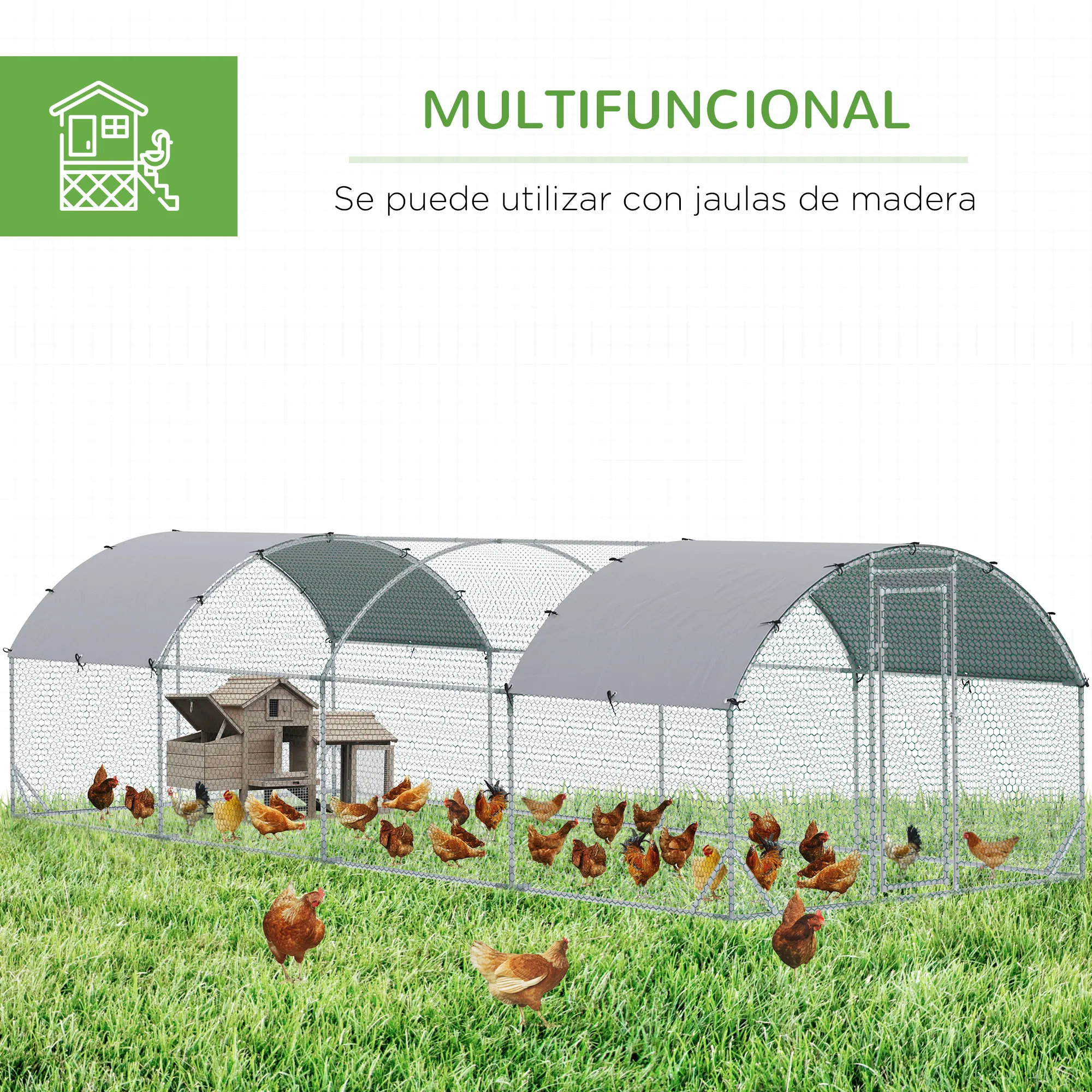 Galvanized Large Metal Chicken Coop Cage Walk-in Enclosure Poultry Hen Run House Playpen Rabbit Hutch with Cover for Outdoor Backyard 9.2' x 24.9' x 6.5' Silver — image 4